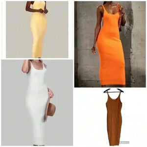 By Egreis Laurie Ribbed Double Power Mesh Lined Rust Bodycon Maxi Dress Size L